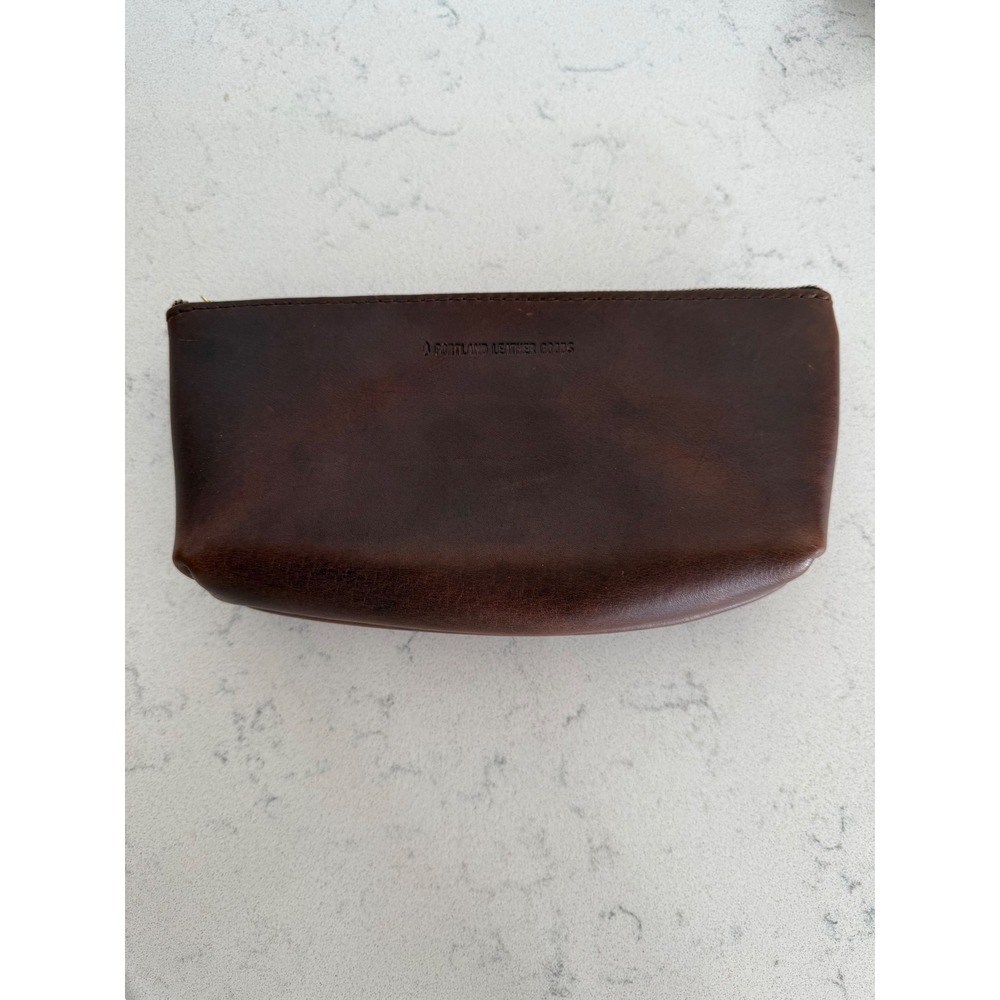 Portland Leather Goods Large Zipper Pouch Dark Brown Cognac Leather Makeup Bag